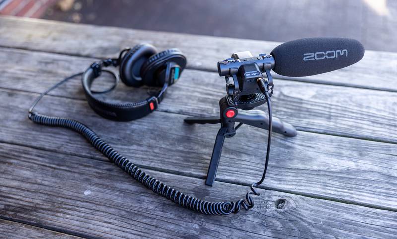 M3 on a tabletop tripod with headphones attached