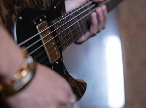 Guitarist selecting a reverb effect on the MS-70CDR+