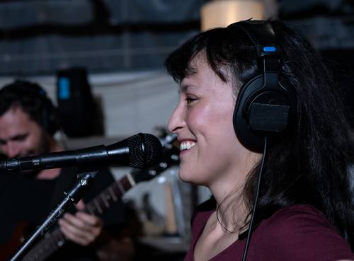 Vocalist with headphones