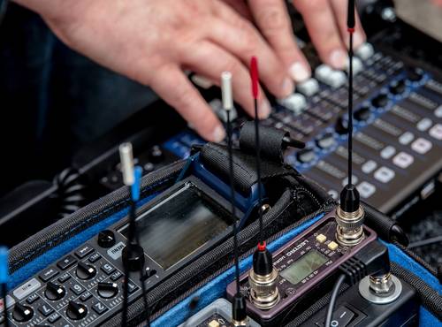 location sound engineer using sound cart