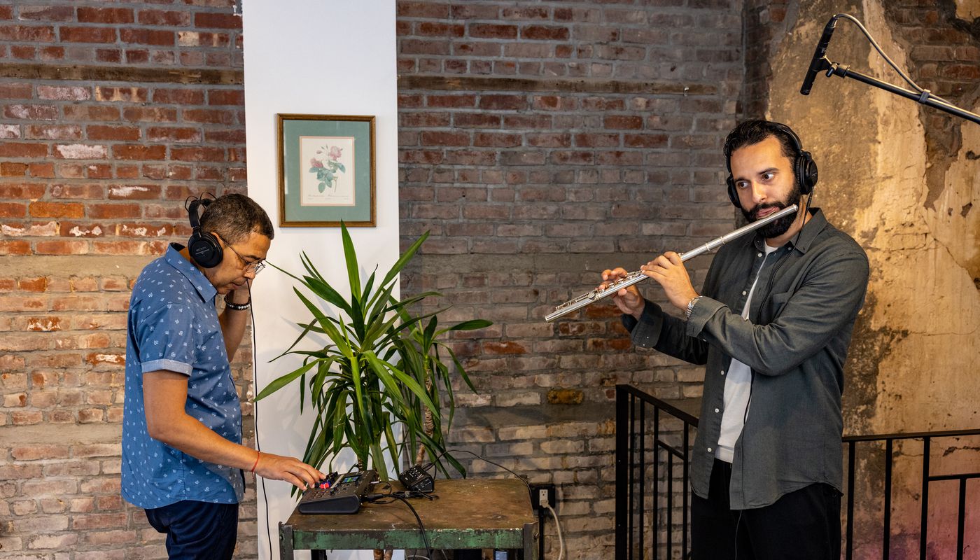 Jeremy Bosch playing Flute and monitoring sound