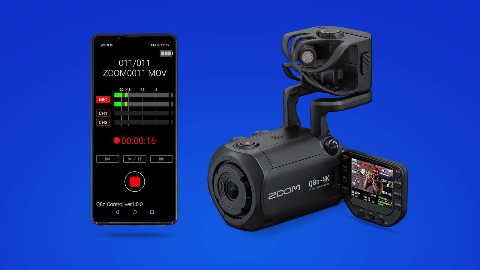 Q8n-4K and a smartphone using the Q8n Control app