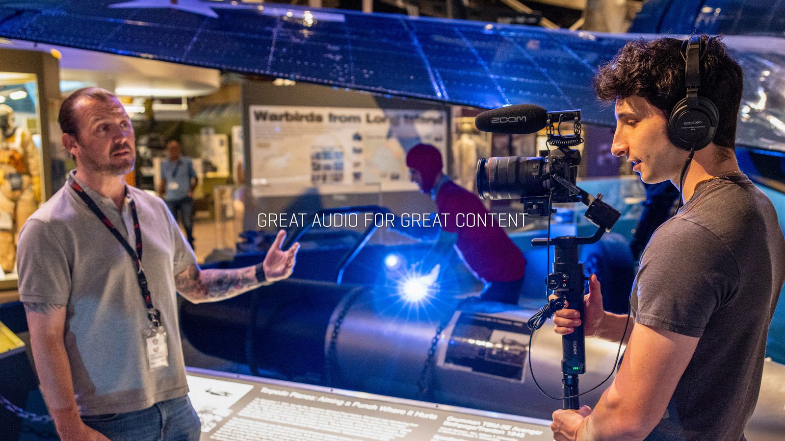 videographer capturing an interview with the a ZSG-1 on his camera rig