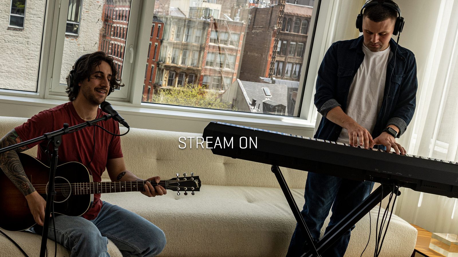 Aaron Rizzo and Evan Sundquist livestreaming with the AMS-44