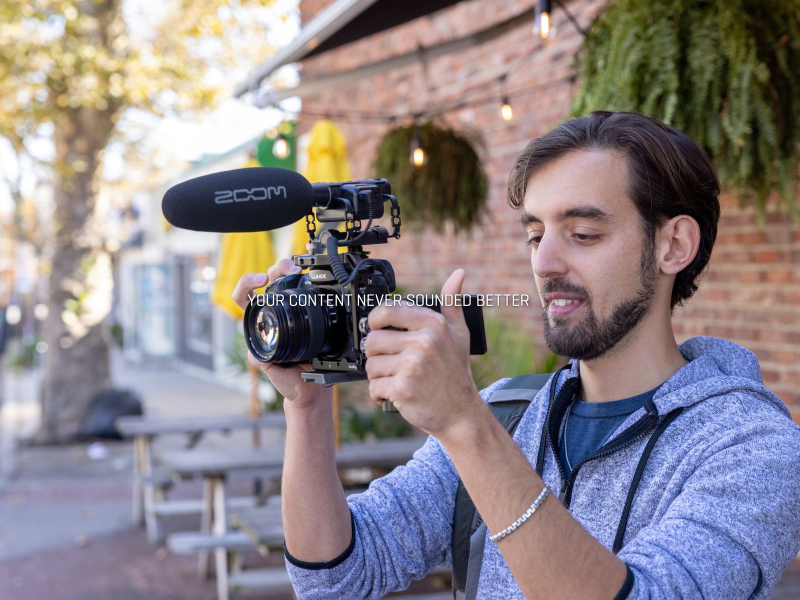 Videographer using the M3 with a restaurant owner