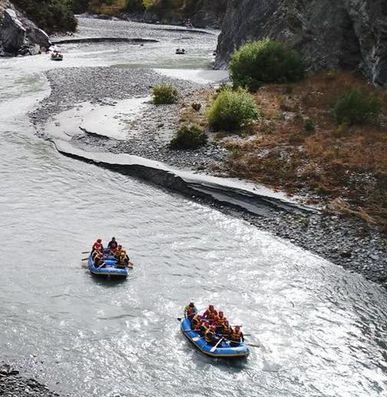 Rafting down a river