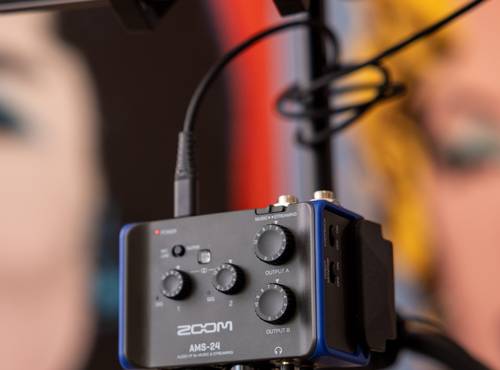 AMS-24 connected to iPad with loopback switch on during a livestream