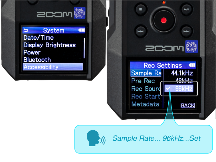 Accessibility feature that reads the H6essential settings menu aloud to the user