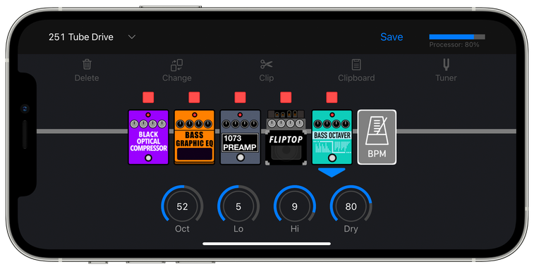 Handy Guitar Lab app displayed on iPhone